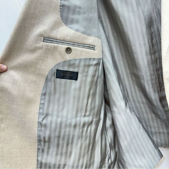 Baroni wool silk blend cream tan suit coat blazer jacket men's 52R Piattelli - Picture 5 of 10